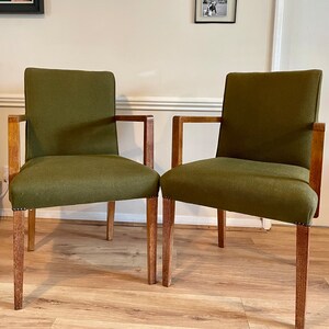 Pair of Heals Elbow Chairs - Limed Oak Frame - Green Frame