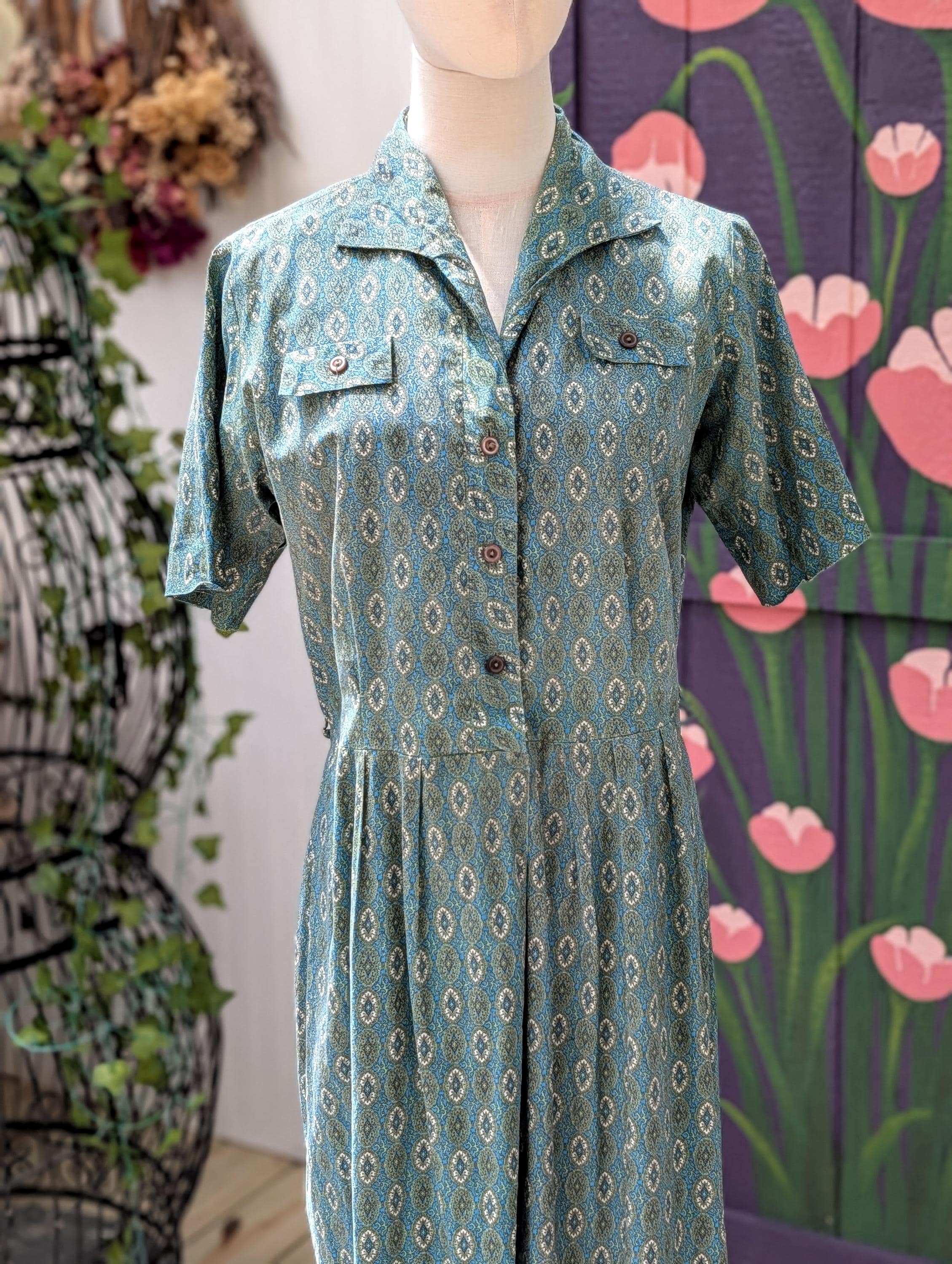 1950s Green Dress Large - Etsy