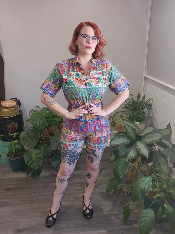 Heather Romper // Vintage 1980's Colorful Abstract