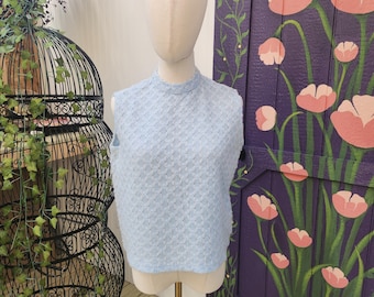 Priscilla Top // Vintage 1960's Powder Blue Knit Mockneck Sleeveless Top by Primstyle