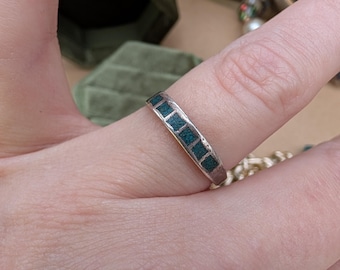 Lori Ring / Vintage 1970's Artisan Made Silver Ring with Turquoise Inlay, Size 6.5 AS IS