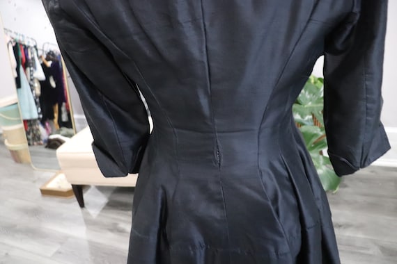 Vintage 1940's Black Silk Princess Cut Coat with … - image 9