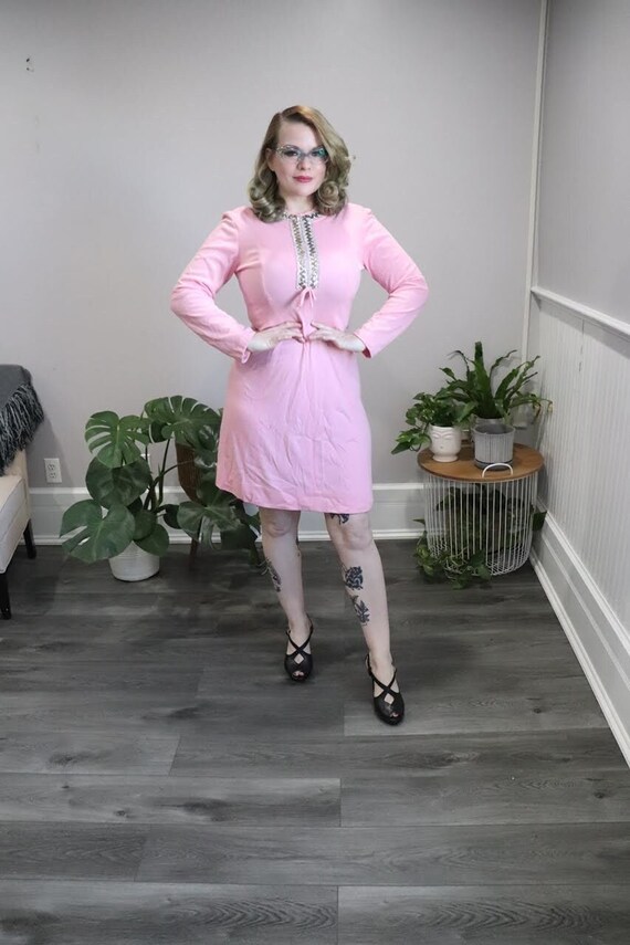 Vintage 1960's Bubblegum Pink Knit Mod Mini Dress 