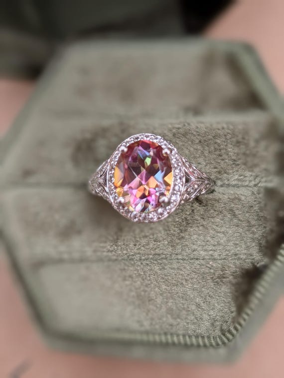 Vintage Twilight Fire Topaz Sterling Silver Ring, Stamped BBJ Size 7 / Camilla Ring
