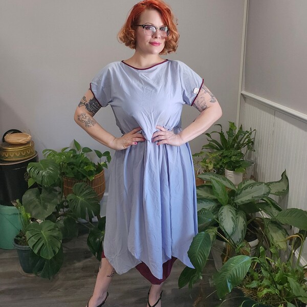 Gillian Dress // Vintage 1970's Whimsical Periwinkle & Mulberry Scarf Hem Dress by JC Penney