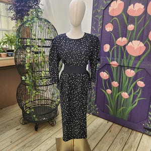 Dora Dress // Vintage 1980&#39;s Black Polka Dot Shift Dress with Detachable Peplum Ruffle by Statements