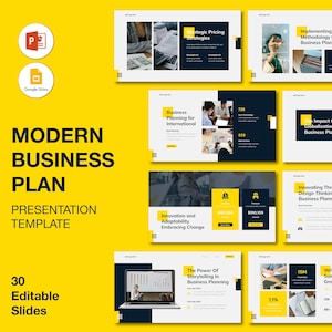 Yellow Business Plan Presentation Template: Editable PPT Slides (Digital Download)
