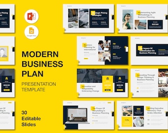 Yellow Business Plan Presentation Template: Editable PPT Slides (Digital Download)