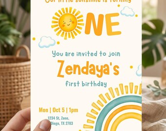 Little Sunshine Birthday Invitation, Digital Sun Birthday Invitation, Editable Sun Birthday Invitation, Sun Birthday Party, Sunshine Party