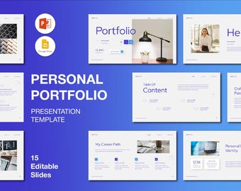 Blue Modern Personal Portfolio PowerPoint Template: Editable Corporate Presentation (Digital Download)