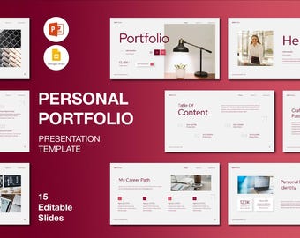 Red Modern Personal Portfolio PowerPoint Template: Editable Corporate Presentation (Digital Download)