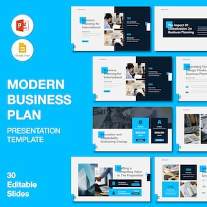 Blue Business Sjablonen PowerPoint presentatie: 30 bewerkbare dia's (digitale download via PPT)