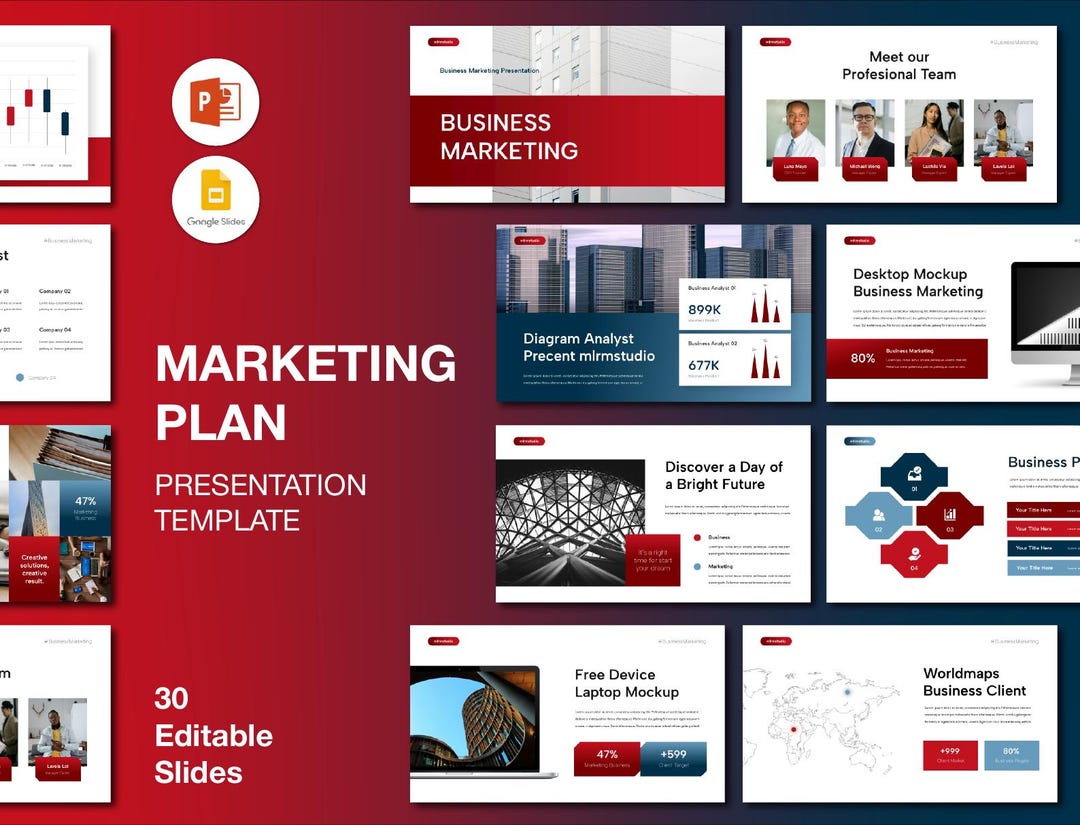 Colorful Marketing Plan Powerpoint Template: 30 Editable Slides ...