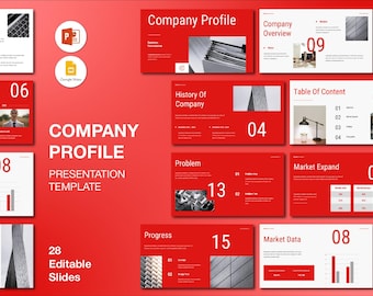Red Business Company Profile PowerPoint Template: Modern Corporate Presentation (Digital Download)