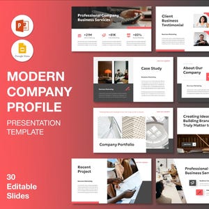 Black and Red Company Profile PowerPoint Template (30 Slides)