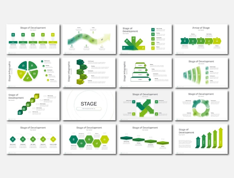 Green Stages Infographic Powerpoint Presentation: Editable Business ...