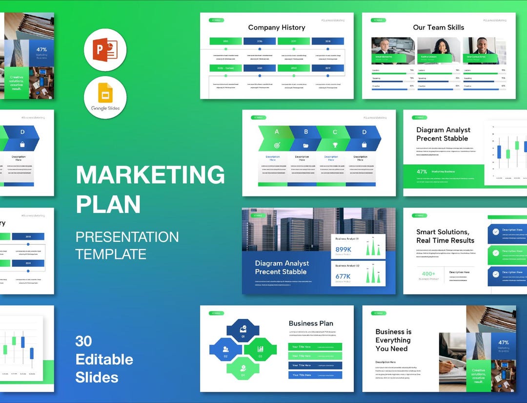 Colorful Marketing Plan Powerpoint Template: 30 Editable Slides ...