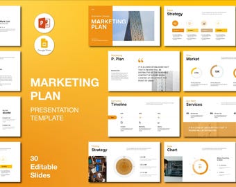 Orange Marketing Plan Template: 30 PPT Slides (Digital Download)