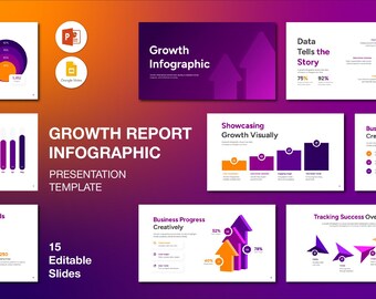 Purple Growth Report Infographics PowerPoint Presentation: Editable Business Slides (Digital Download)