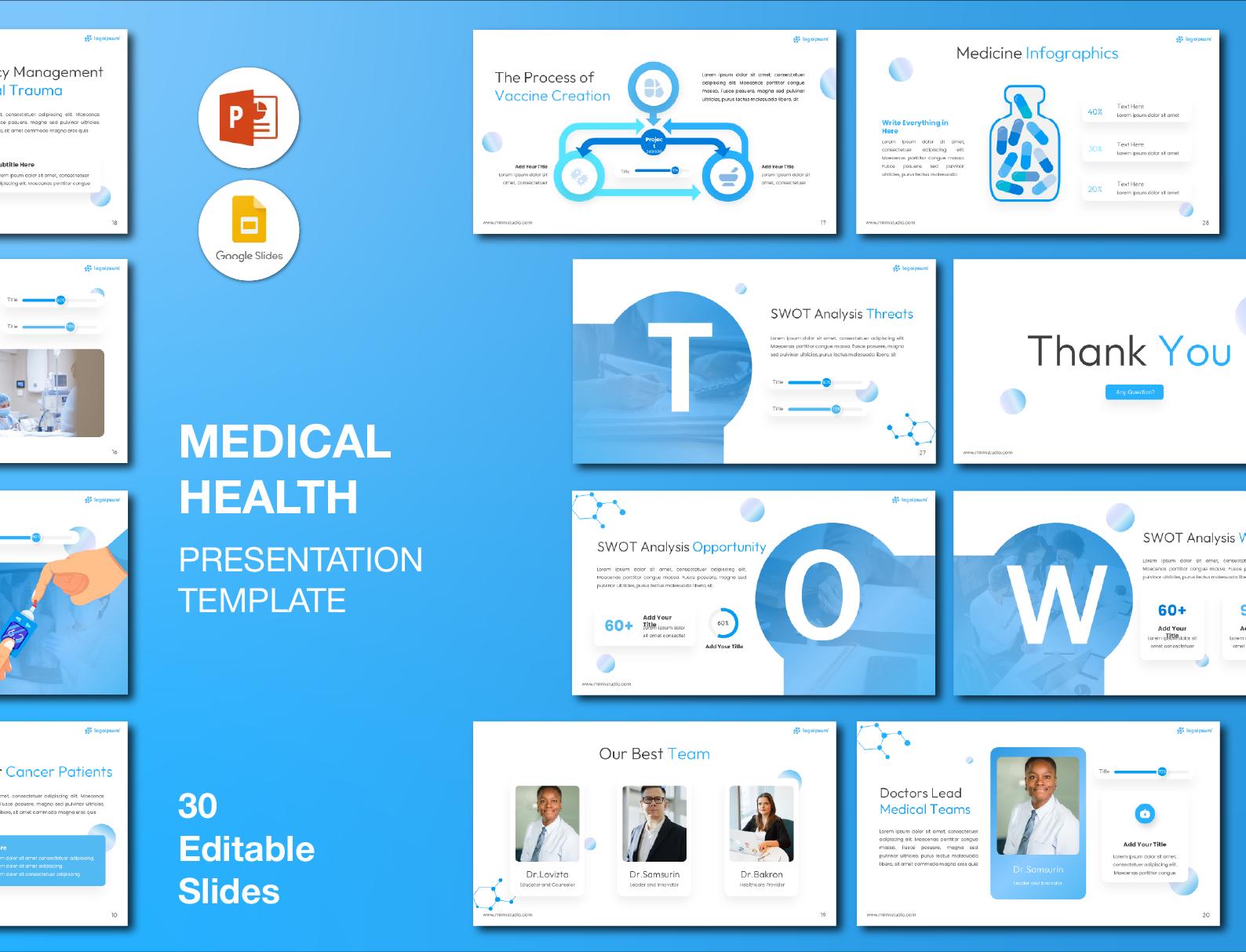 Blue Medical Powerpoint Template: 30 Editable PPT Medical Health Slides ...