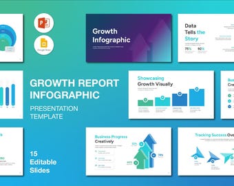 Blue Growth Report Infographics PowerPoint Presentation: Editable Business Slides (Digital Download)
