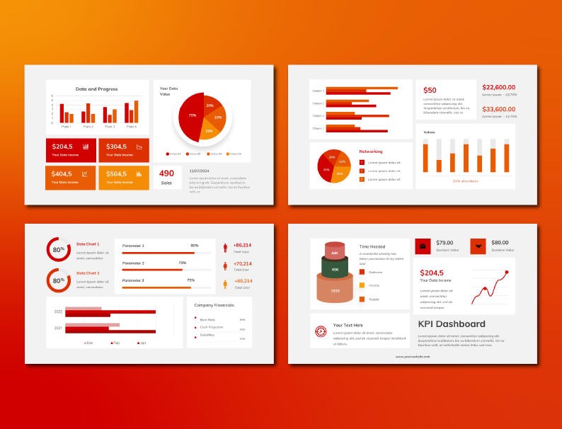 Kpi Red Color Editable KPI Dashboard Powerpoint Template: Business Metrics (digital ...
