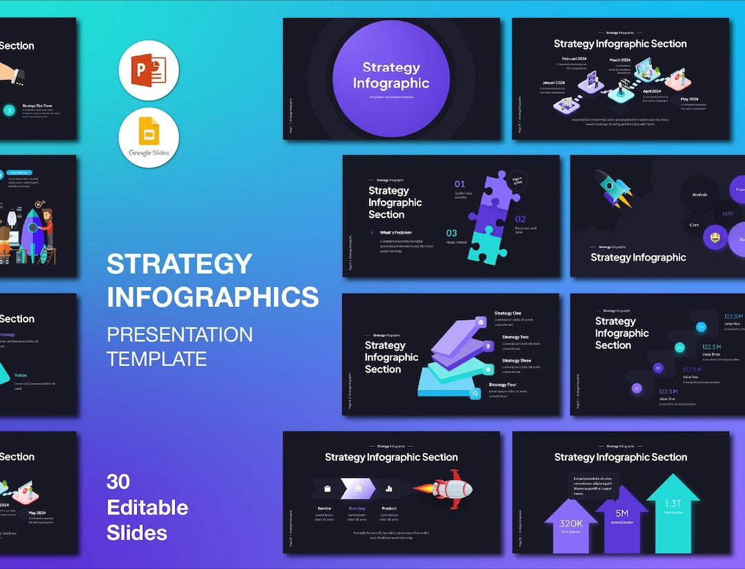 Dark Strategy Infographic Powerpoint Presentation: Editable Business ...