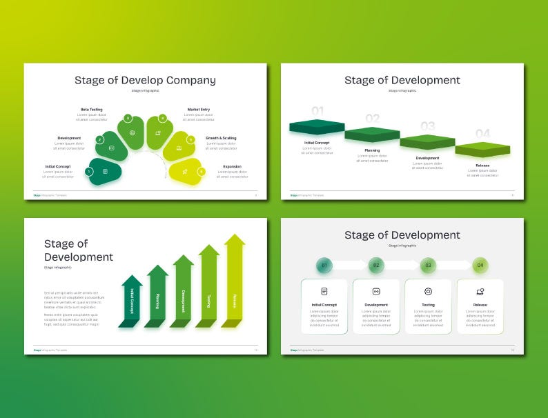 Green Stages Infographic Powerpoint Presentation: Editable Business ...