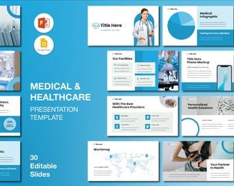 Modèle PowerPoint bleu médical : présentation sur les soins de santé en entreprise (téléchargement numérique)