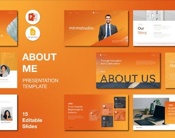 Orange About Me PowerPoint Template: 15 Editable Slides (Digital Download)