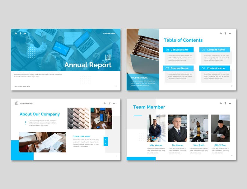 Blue Annual Report Powerpoint Template: 30 Editable Slides (digital ...