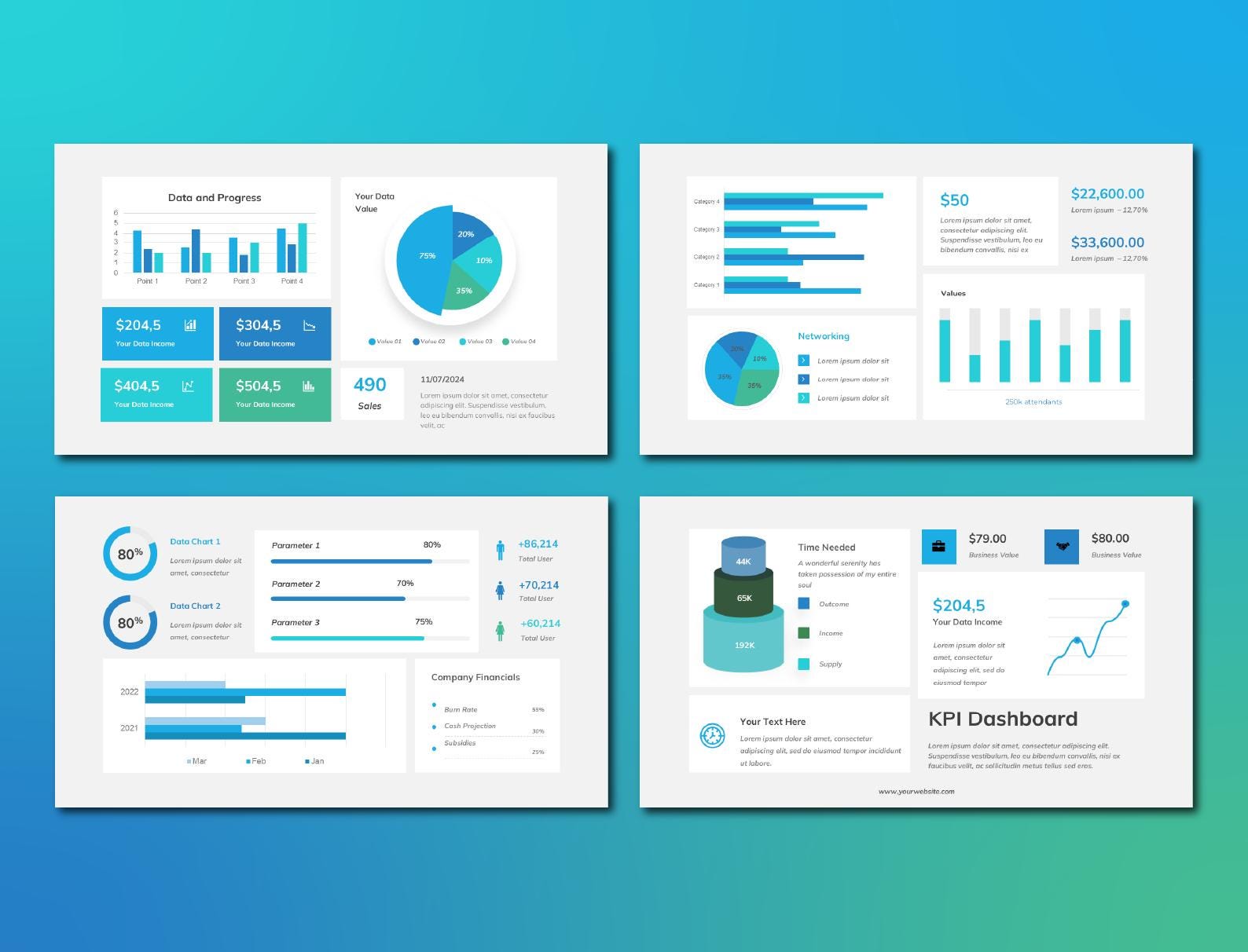 Editable KPI Dashboard Powerpoint Template: Business Metrics (digital ...
