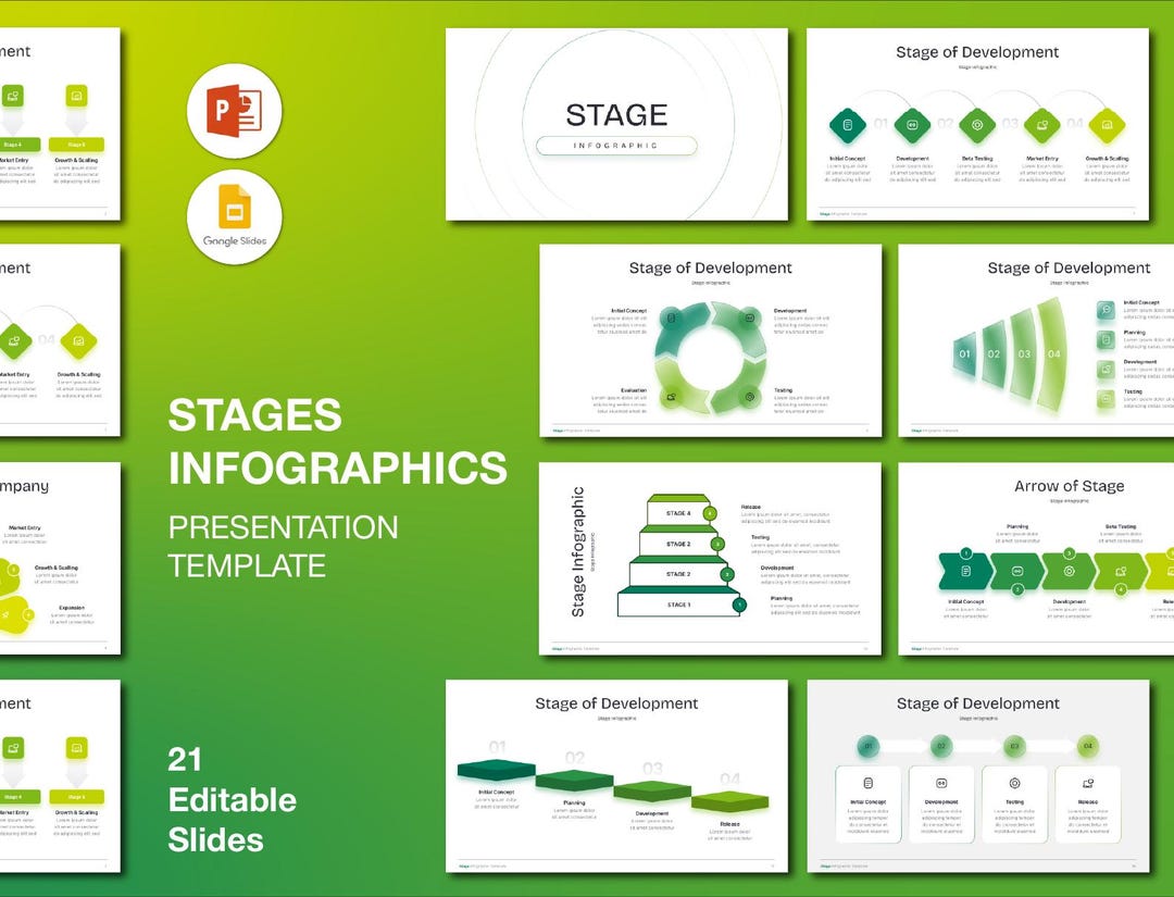 Green Stages Infographic Powerpoint Presentation: Editable Business ...