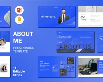 Blue About Me PowerPoint Template: 15 Editable Slides (Digital Download)