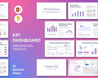 Business KPI Dashboard PowerPoint Template: Editable Charts & Graphics (Digital Download