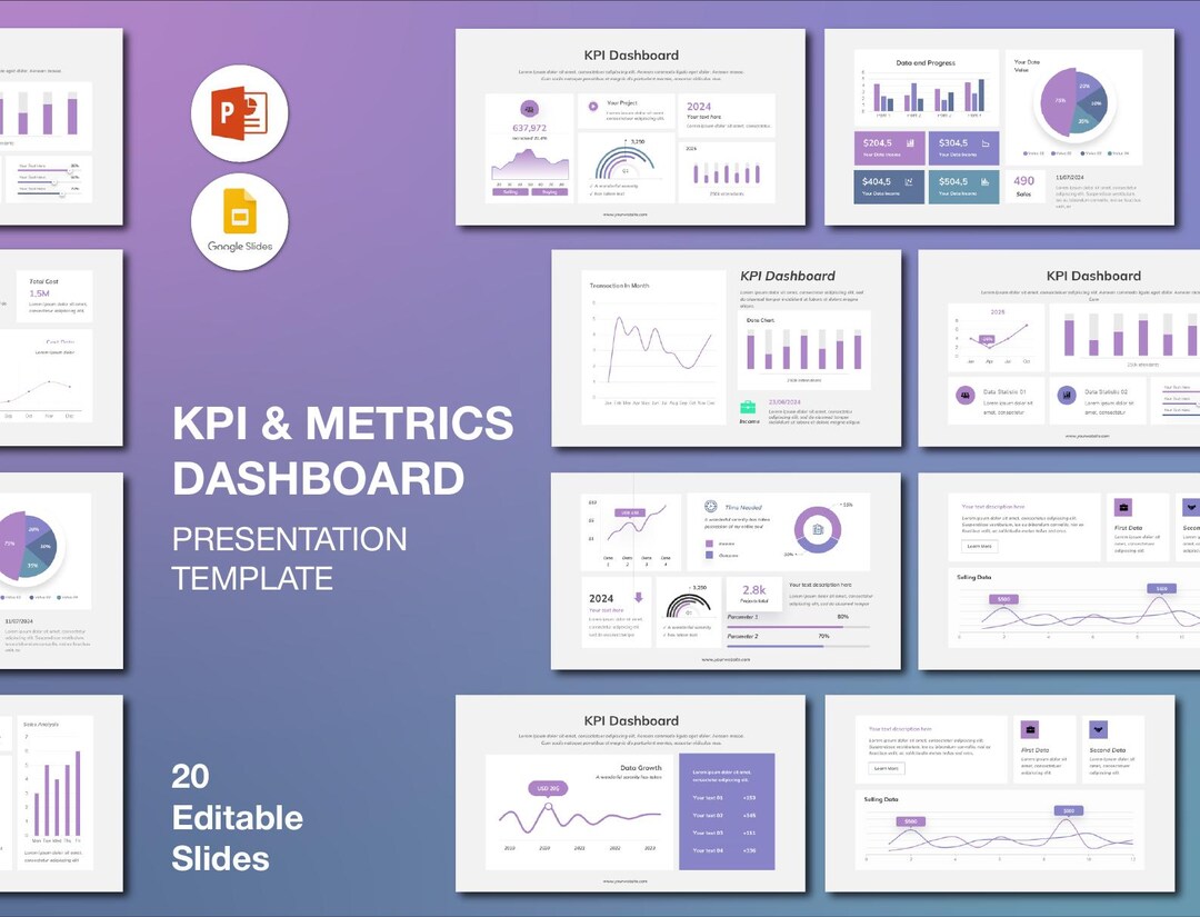 Violet KPI Powerpoint Dashboard: Data Analysis PPT With Editable Charts ...