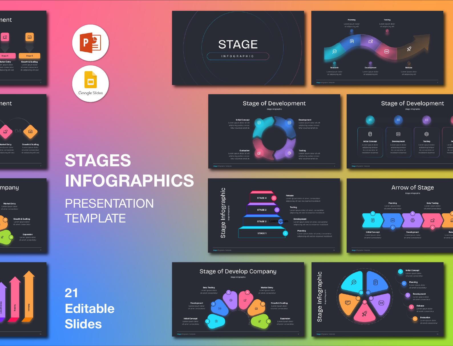 Dark Stages Infographic Powerpoint Presentation: Editable Business ...