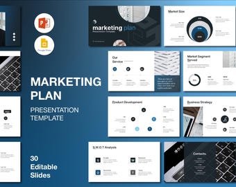 Dark Blue Corporate Marketing Plan PowerPoint Template: Company Profile PPT (Digital Download)