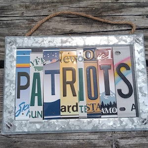 New England Patriots  License Plate Letters Sign On Beautiful 12&quot;x8&quot; Galvanized Frame Perfect Gift For Hanging In Man Cave Bar Dorm Room