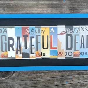 Unique Grateful Dead License Plate Letters Sign On 20&quot;x10&quot; Hand Painted Wood Frame