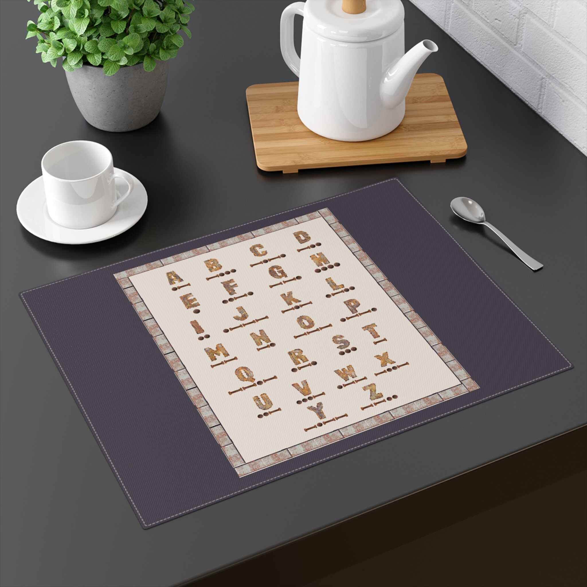 Illustrated Morse Code Alphabet Placemat, 1pc, Nuts and Bolts, Rusty ...