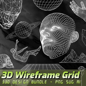 300+ Wireframe Grid 3D Bundle Futurystyczny projekt dla graczy Nowoczesny element interfejsu aplikacji Cyberpunk Web Design Wzór techniczny Projekt tatuażu