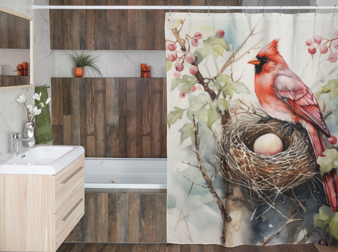 Red Cardinal Shower Curtain Decor Bird Lover Gift Idea for Grandma Etsy