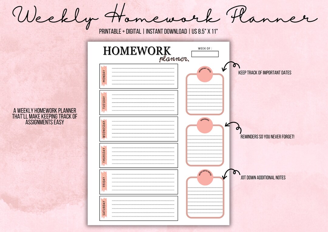 Printable Homework Planner // Homework Tracker // Assignment Tracker ...