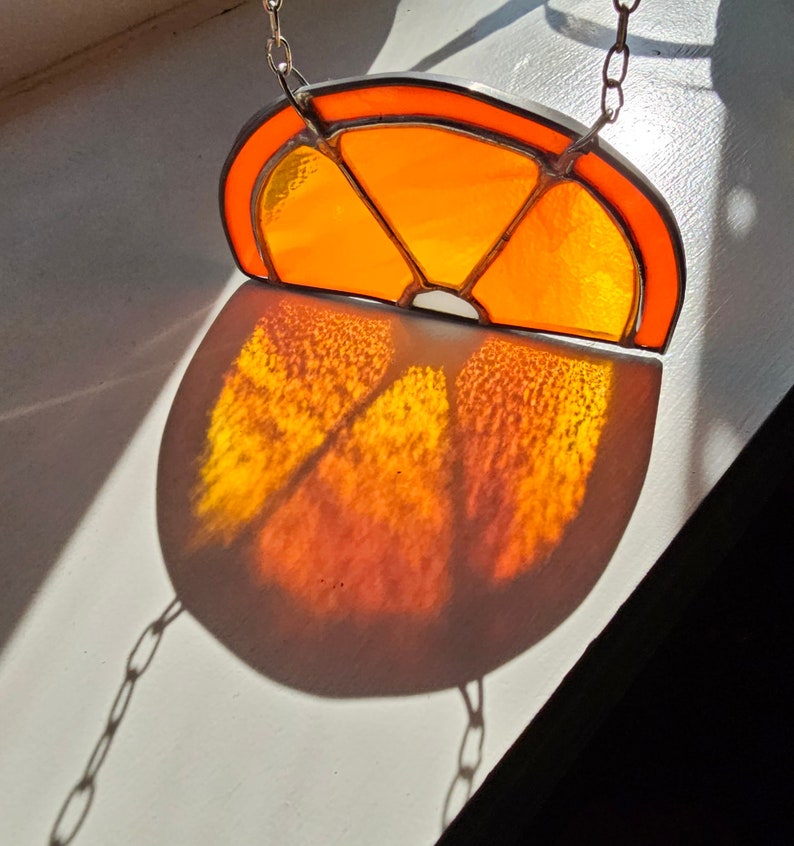 Orange Slice Stained Glass Suncatcher for Window, Handmade Orange Stain