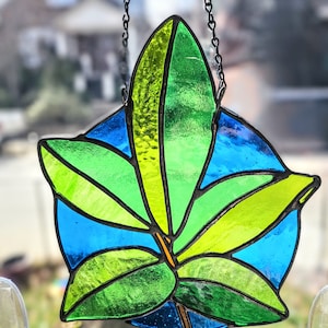 Tropical plant stained glass suncatcher for window