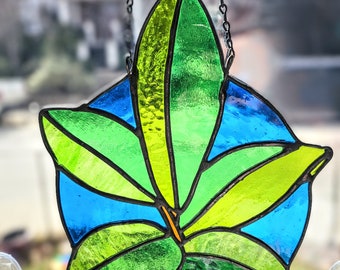 Tropical plant stained glass suncatcher for window