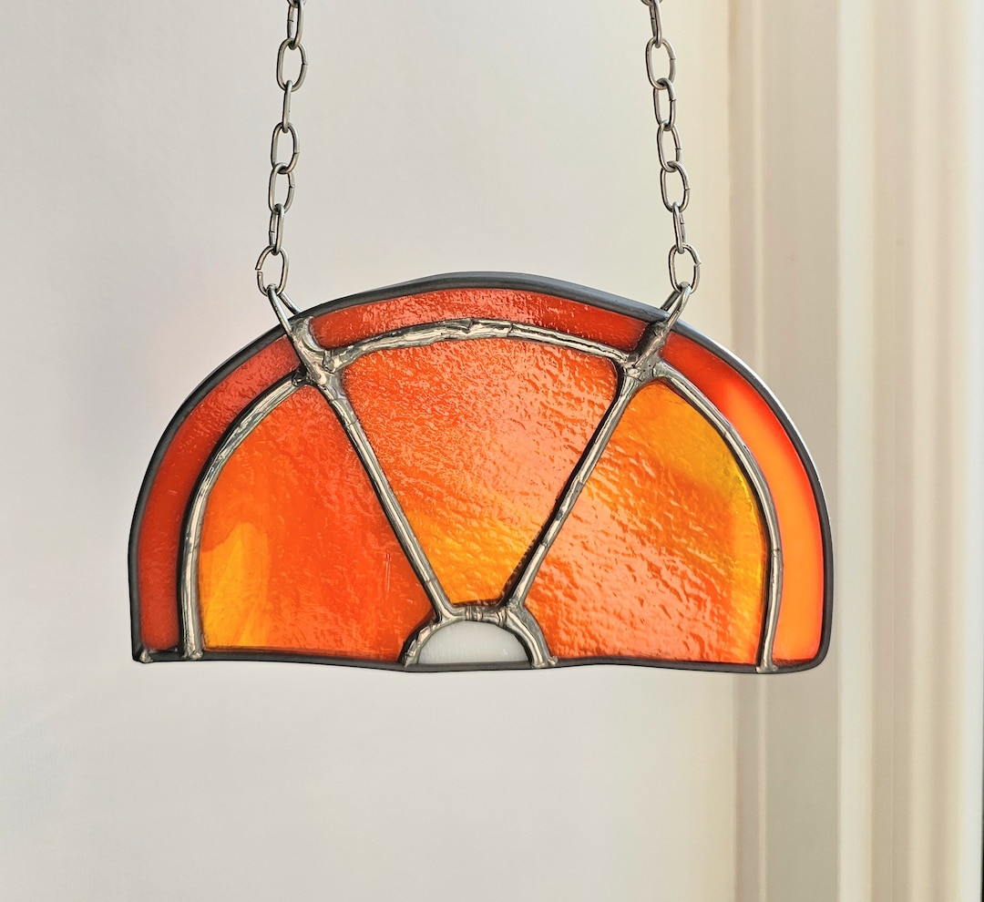 Orange Slice Stained Glass Suncatcher for Window, Handmade Orange Stain