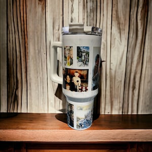 ¡Apúrate! Vaso personalizado de 12 fotos de 40 oz, réplica de Stanley, con efecto mármol, un regalo precioso, un obsequio personalizado para familiares y recuerdos.