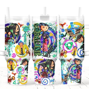 Halloween, Back to School, Coraline Inspired, Creepy but Cute 40oz Tumbler – Spooky Dollhouse Character Cup – Halloween Horror Stainless Mug
